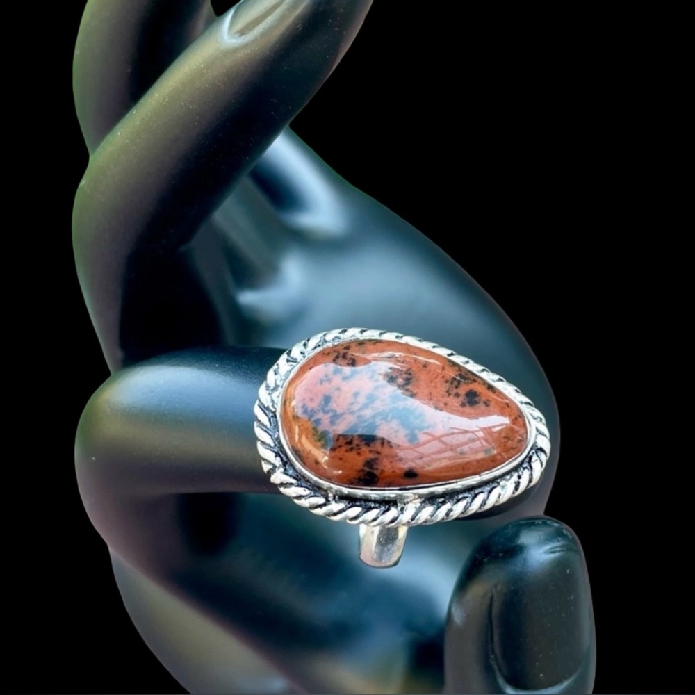 Natural Stone And Silver Metal Alloy Ring Size 7.5